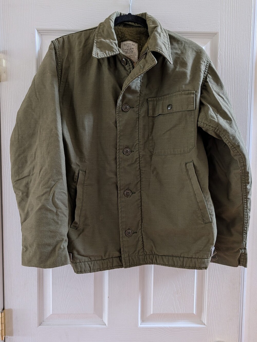 Vintage Men's Navy A-2 Deck Military-Style Olive Green Jacket